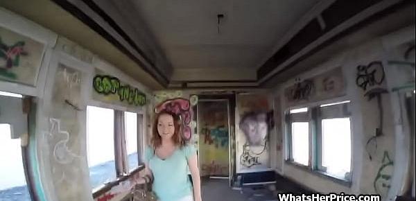  Broke redhead rides me in old railcar for some extra money